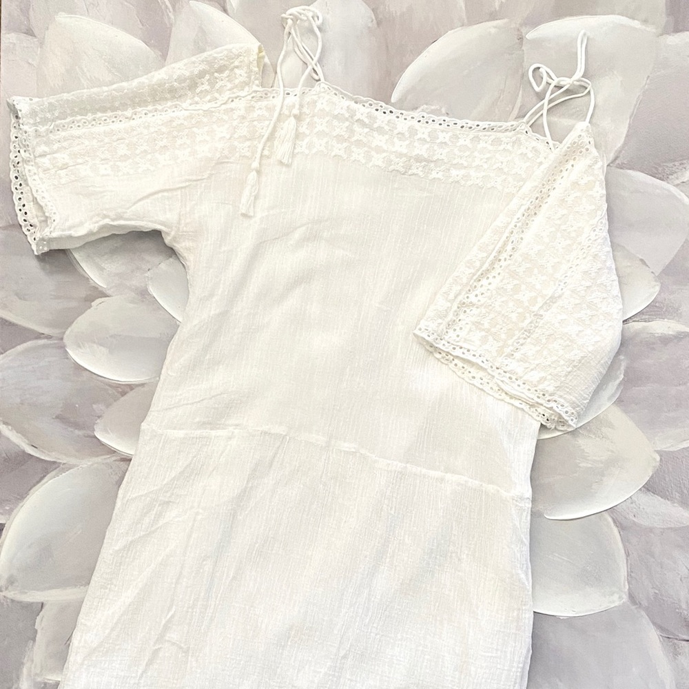 Zara off-shoulder White linen dress